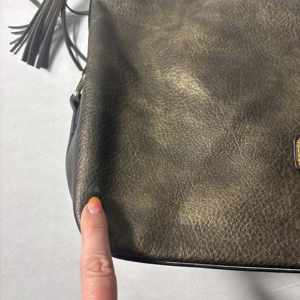Simply‎ Noelle Bronze Metallic Large Hobo  Tassels Handbag Purse Boho Western